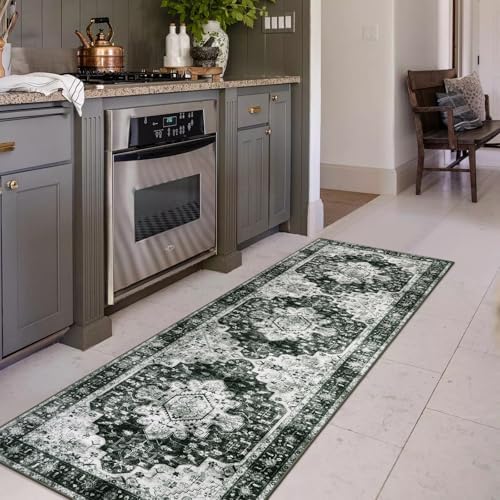 Moynesa Washable Black and White Runner Rug - 2x6 Bathroom Runner with Rubber Backing, Hallway Boho Non-Slip Non-Shedding Low Pile Accent Carpet for Laundry Room Entryway - Image 2