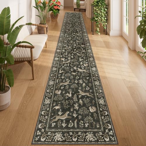 DUKINO 2x14 Hallway Runner Rug, Non Slip Animal Washable Rug Charcoal Black by DUKINO