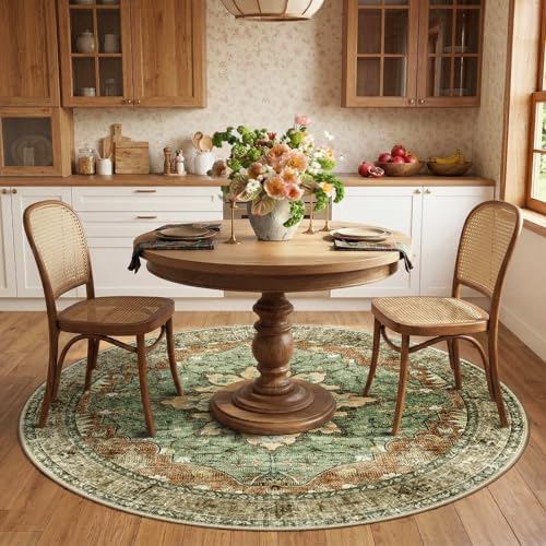 RELEANY Washable Area Rug, Round 6ft, Brick/Brown/Green - Image 2