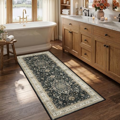 RELEANY Washable Area Rug, Runner 2'6"x5', Black/Vintage/Beige by RELEANY