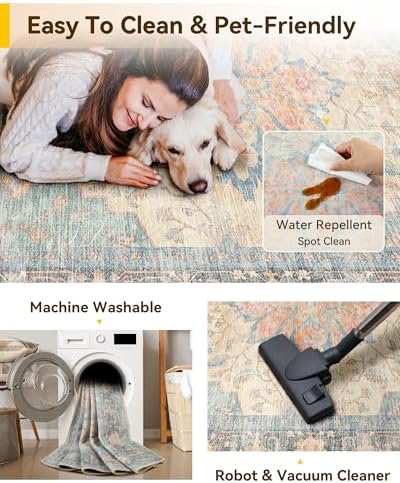 RELEANY Washable Area Rug, Runner 2'x10', Blue/Orange/Red - Image 5