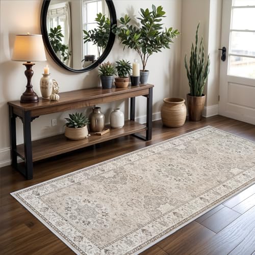 Washable Entryway 3x7 Runner Rug: Farmhouse Kitchen Hallway Rug Runner Wide Soft Water Resistant Floor Mat for Bathroom Nursery Non Slip Indoor Carpet for Living Room Bedroom Dining Room(3x7,Beige) by HYHAOYUNLAI