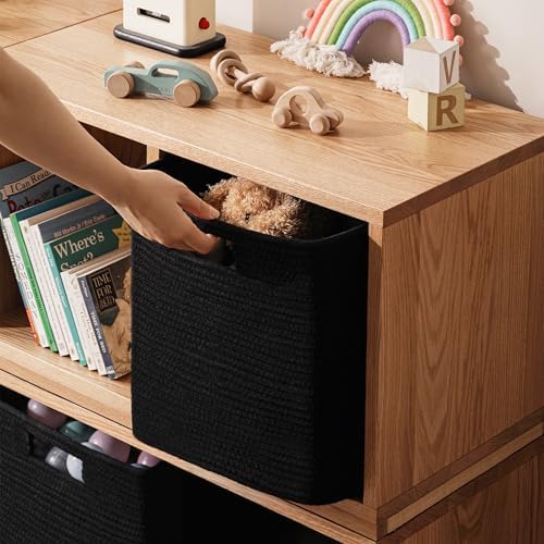 UBBCARE Set of 4 Storage Bins - 11 X 10.5 X 10.5 in, Cotton Rope Bins for Shelves, Toys, Books, Cube Storage with Handles, Woven Black Basket for Organizing - Image 4