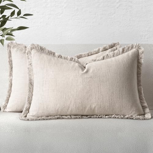 MIULEE Linen Decorative Lumbar Throw Pillow Covers Natural Beige 12x20 by MIULEE