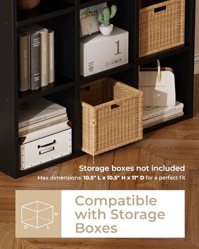 GTPLAYER 9-Cube Storage Organizer, Fits 11" Bins, Vertical or Horizontal Use, Opening Bookshelf, Partial Back Panels, Design Bookcase, for Living Room, Media Console, Hallway, Black - Image 3