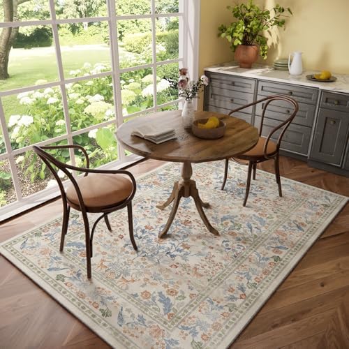 Washable Area Rugs for Living Room: 5x7 Bedroom Rug Vintage Area Rug Stain Resistant Non Slip Low Pile Lightweight Soft Carpets for Dining Room Kitchen Nursery Kids Room Farmhouse Indoor - Image 6