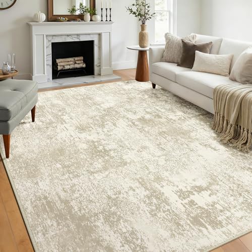 RELEANY Washable 8'x10' Abstract Area Rug for Living Room Cream Beige by RELEANY
