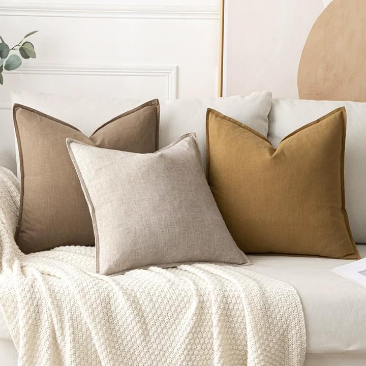 MIULEE Decorative Linen Pillow Covers 20x20 Inch Natural Linen - Image 4