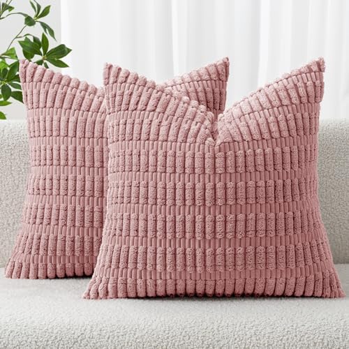MIULEE Corduroy Decorative Throw Pillow Covers 20x20 Blush Pink Pack of 2 by MIULEE