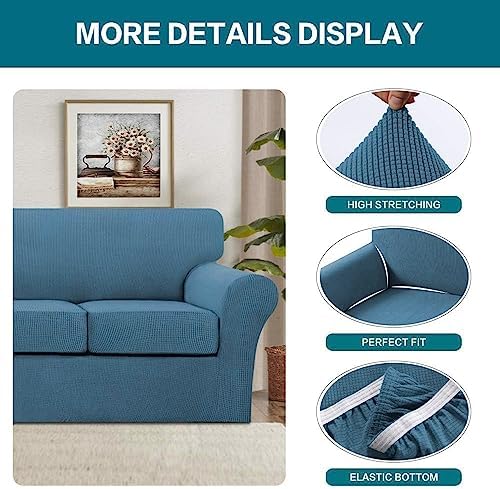 Turquoize 3 Piece Sofa Covers for 2 Cushion Couch Sofa Slipcover Soft Couch Cover for Dogs-Washable Sofa Furniture Covers with 2 Individual Cushion Covers, Thick Fabric (2 Cushion Sofa, Dusty Blue) - Image 4
