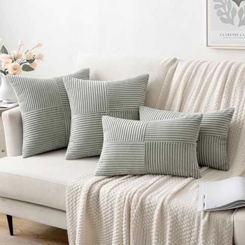 MIULEE Silver Grey Decorative Throw Pillow Covers 16x16 Inch for Couch Bed Sofa Pack of 2 Boho Farmhouse Throw Pillows Soft Cross Corduroy Patchwork Textured Cushion Cases - Image 4