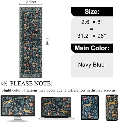 DUKINO 2.6x8 Rug for Hallway, Washable Kitchen Rugs Non Slip, Navy Blue - Image 2