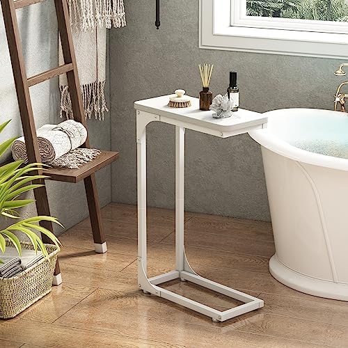 QEEIG Narrow C Shaped Side Table Set of 2 Living Room Sets Slim Couch Tray Tables Skinny Thin Small Modern 7 inch Width, White (017-18WW) - Image 6