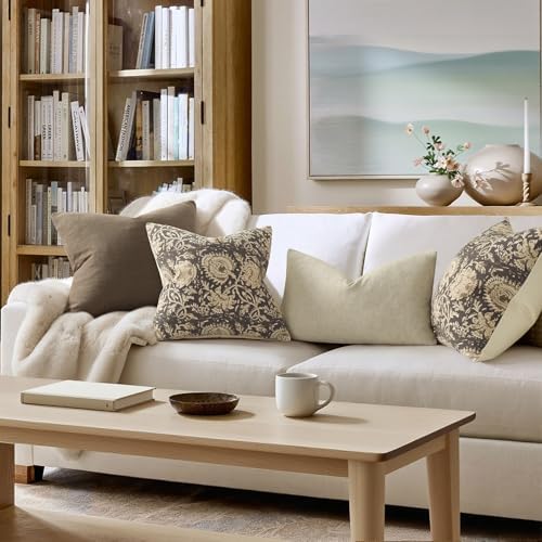 Vintage Floral Print Throw Pillow Covers 20x20 Set of 2 Neutral Modern Farmhouse Pillowcases Accent Decorative Cushion Covers Boho Home Decor for Couch Sofa Chair Bed Living Room, Rustic Gray - Image 4