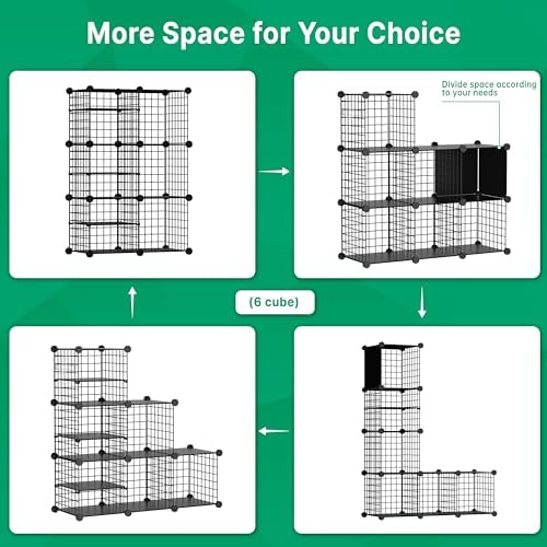 Wire Cube Storage Organizer, 6 Cubes Converted into 7 Cubes, Sturdy Metal Grids Storage Shelf Closet Shelving Units and Storage, Shelves for Bedroom LIvingroom Office - Image 4