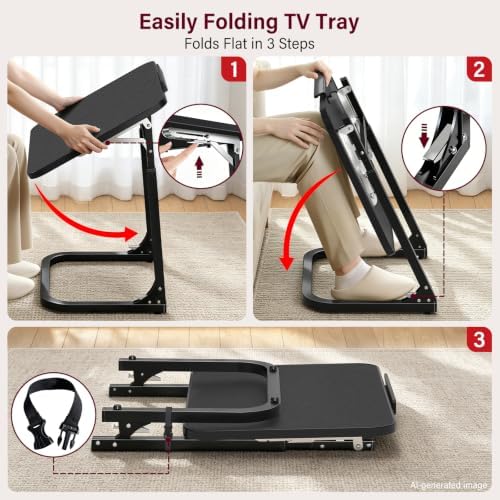 Extra Large Foldable Couch Side Table, Premium Black Leather Top, Height & Tilt Adjustable, Easy Installation, Snack Table Laptop Desk for Sofa, Bedside and Recliner, Easy to Store - Image 3
