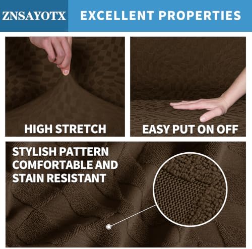 ZNSAYOTX 1 Piece Stretch Sofa Covers for 3 Cushion Couch (72"-90"), New Plaid Couch Cover with Non-Slip Buckle for Dog Pets, Ultimate Soft Cozy Washable Sofa Slipcover Form Fit Protector, Coffee - Image 3