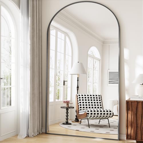 Oversized Full Body Mirror 41x81 inch Arched Full Length Mirror with Stand Aluminum Wall Mounted Hanging or Leaning Standing Mirrors, Black by WISSMILESHOME