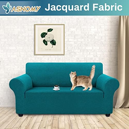Asnomy Stretch Couch Covers Washable,loveseat Cover Slipcovers,Peacock Blue - Image 2