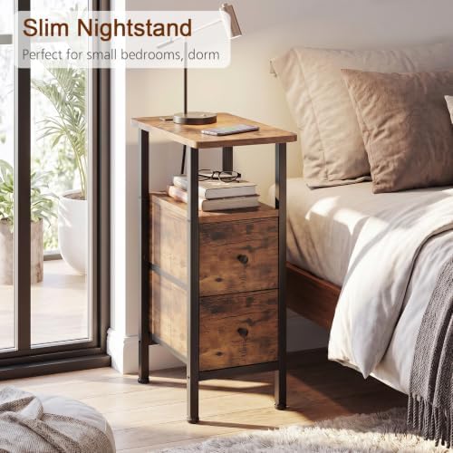 LOAKEKEL Narrow End Table with Charging Station, Small Nightstand - Image 6