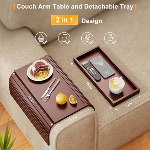 Bestjing 2 in 1 Bamboo Sofa Armrest Tray Table for Couch (Walnut) - Image 2