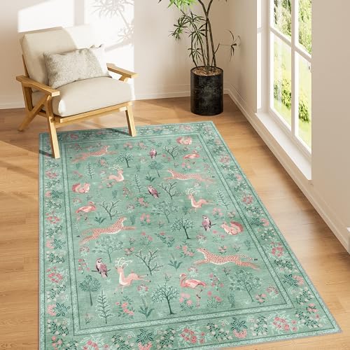 DUKINO 3x5 Rug, Washable Animal Area Rug for Bedroom Non Slip, Teal by DUKINO
