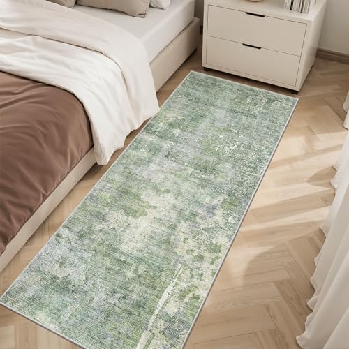 Soalmost Abstratc Runner Rug 2x5 Washable Kitchen Entry Runners Green/Ivory by Soalmost