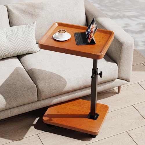 C Table with Wheels, Adjustable Height, 360° Swivel Bed Tray Table by sjie