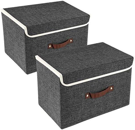 TYEERS Collapsible Storage Boxes, Washable Fabric Storage Bins with Lids, 14.9x9.8x9.8 inches, 2 Pack, Black by StorageOrganization