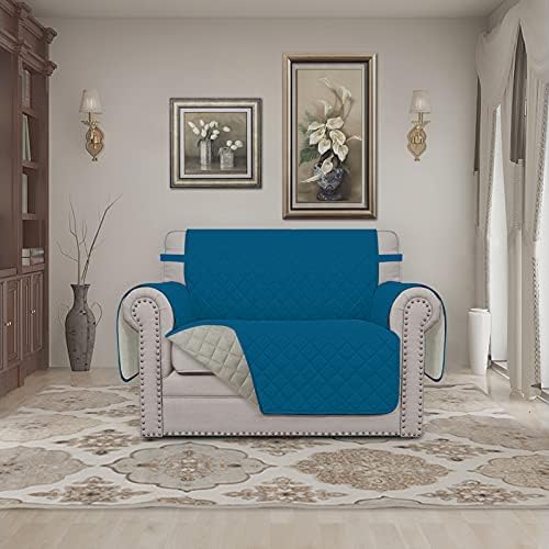 Easy-Going Reversible Couch Cover, Oversized Chair, Peacockblue/Beige - Image 2
