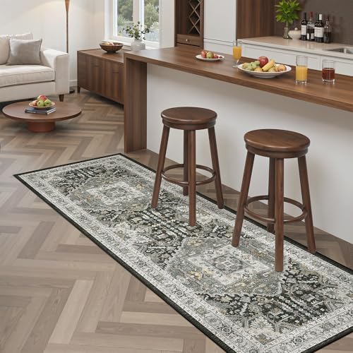 Madane Washable Runner Rug 2x6 Runners for Hallways, Grey Green/Black Olive - Image 3