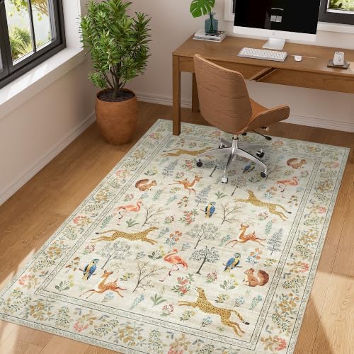 DUKINO 4x5 Area Rug, Washable Animal Rug for Entryway Non Slip, Beige - Image 3