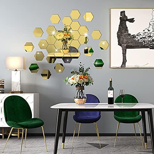 DIY Wall Decals Acrylic Mirror Sticker Set 36 Pcs, Hexagon Mirror Wall Stickers for Living Room Bedroom Decor (Gold) - Image 2