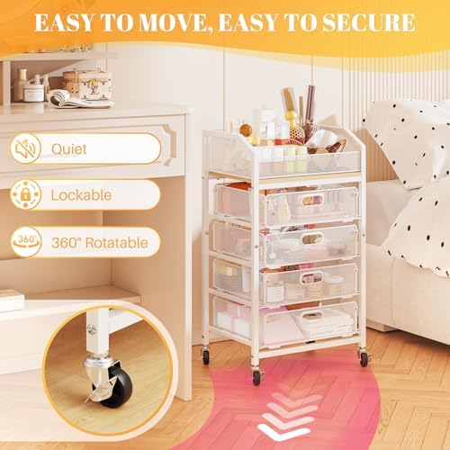 SUNALLY Rolling Makeup Cart with Drawers, Rolling Vanity Nail Cart, White - Image 6