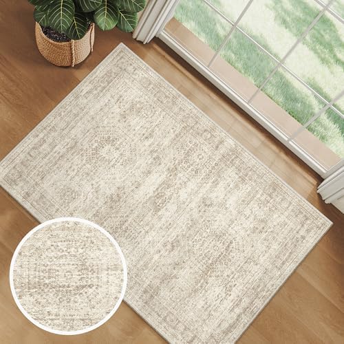 Soalmost 2x3 Washable Rugs for Kitchen, Entryway, Small Area Rug Beige - Image 2