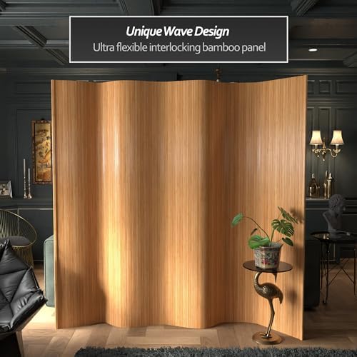 Red Lantern 7 ft. Tall Bamboo Wave Screen - Honey - Image 2