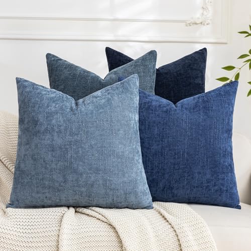 Set of 4 Soft Textured Decorative Throw Pillow Covers 16x16 Inch Cozy Farmhouse Cushion Cover Square Accent Pillow Cases for Bed Couch Sofa Living Room, Blue Series by Cozoomy