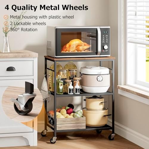 Homleke 3-Tier Rolling Kitchen Microwave Cart, Utility Cart - Image 2