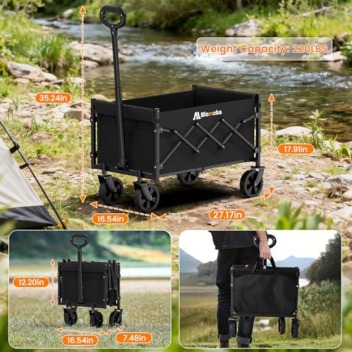Blomoba Folding Wagon Cart with Wheels, 220lbs Utility Wagon Cart, Black - Image 3