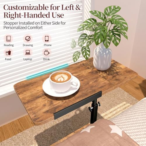 End Table Adjustable Height, 22.8"L Side Table Tv Tray with Wheels, 90° Tilting Panel Couch Table That Slides Under, Small End Table for Small Spaces, Overbed Bedside Desk Mobile Rolling Laptop Stand - Image 4