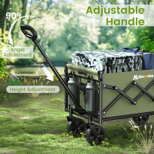 Blomoba Folding Wagon Cart with Wheels, 220lbs Utility Wagon Cart, Green - Image 5