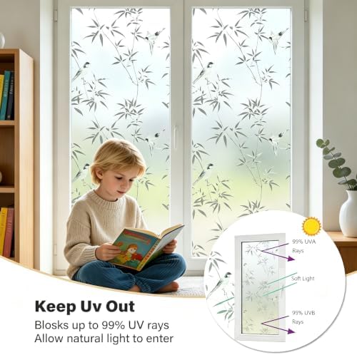 Finnez Window Privacy Film, Frosted Bamboo Window Cling, 17.5" x 78.7" - Image 3