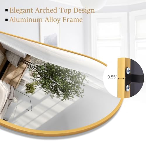 Rowjut Large 71"x30" Arched Full Length Mirror, Gold Mirrors Full Length Floor Mirror Standing for Bedroom, Living Room, Wall Mounted & Full Body Mirror Hanging or Leaning(Gold) - Image 5
