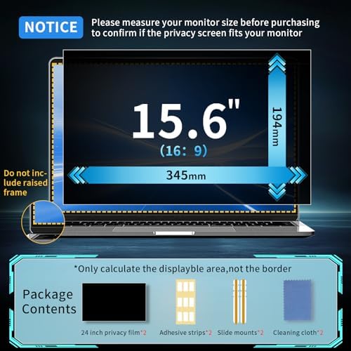 15.6 Inch Laptop Privacy Screen Filter for 16:9 Monitors, Removable - Image 3