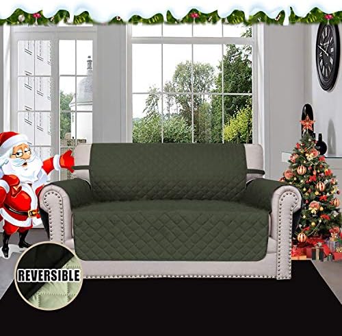 Easy-Going Reversible Couch Cover, 2 Cushion Sofa, Army Green/Beige - Image 2