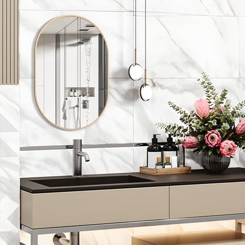 Oval Bathroom Mirror Capsule Wall Vanity Mirror, 20"x30" Pill Mirrors Wall Mounted Mirror, Large Modern Mirror with Gold Metal Frame, Decor for Entryway, Bedroom, Living Room - Image 4