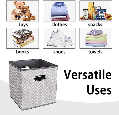 Black Foldable Storage Cubes Bins , Fabric Storage Box Cubes Organizer Baskets with Dual Handles for Home Organizer Grey Light - Image 3
