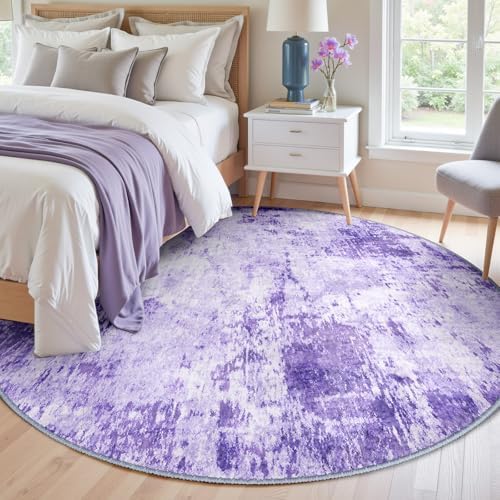 RELEANY Washable Round 8ft Area Rug for Living Room Purple by RELEANY