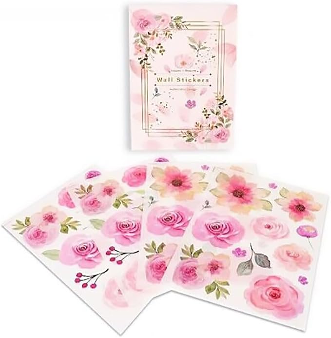 120+ PCS Aesthetic Peel & Stick Watercolor Pink Flower Wall Decals Set | 8 Sheets Removable Rose & Peony Floral Wall Stickers for Bedroom, Girls Room, Living Room & Wedding Backdrops Decor - Image 3