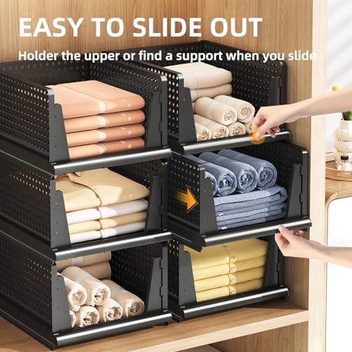 Folding Closet Organizer and Storage for Shelves, 5 Pack Stackable Plastic Storage Basket for Closet, Top Bottom of Closet Organizer, Drawers Organizer for RV, Camper, Pants, Clothes, Office - Image 5